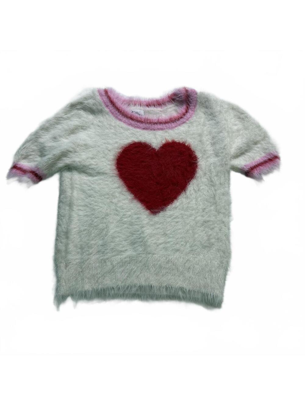 ART CLASS Girls Size L (10-12) Fuzzy Cream/Red/Pink Heart Sweater - SUPER SOFT!